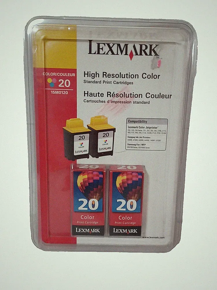 LEXMARK 20 Printer INK Pack of 2 COLOR Cartridges Jetprinter Compaq Samsung Fax