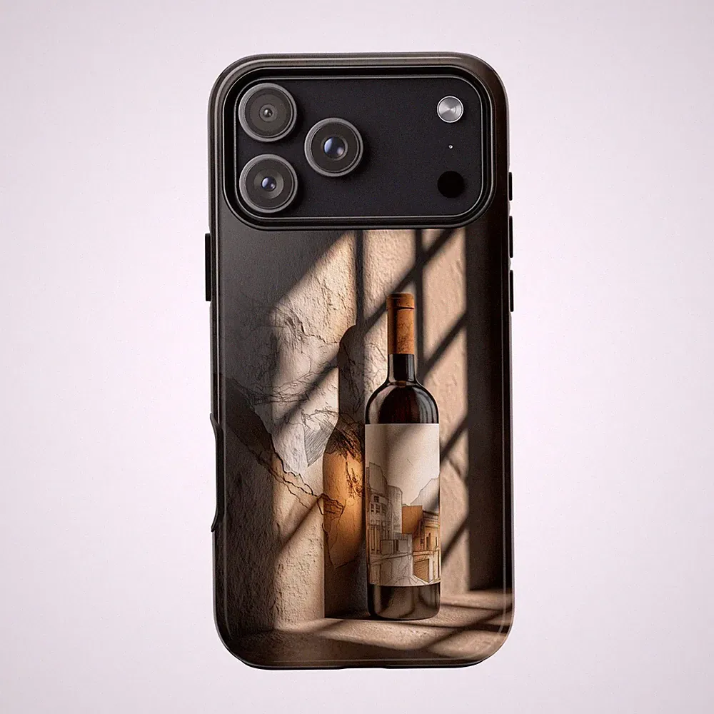Phone Ink - iPhone/Galaxy/Pixel - Tough Case - Wine Bottle Beige Light